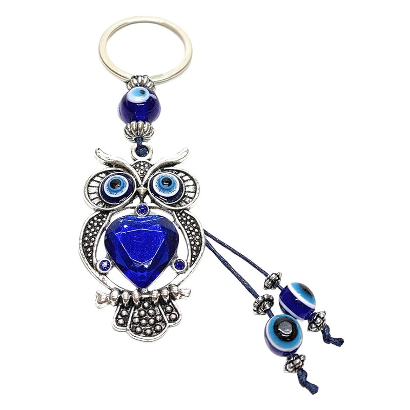 LUCKBOOSTIUM Owl Evil Eye Protection Amulet - Evil Eye Keychain with Blue Crystal Beads, Sign of Good Fortune & Blessing - Car Rear View Mirror Accessories, Home and Office Decor, Bag & Purse Charm - Image 1